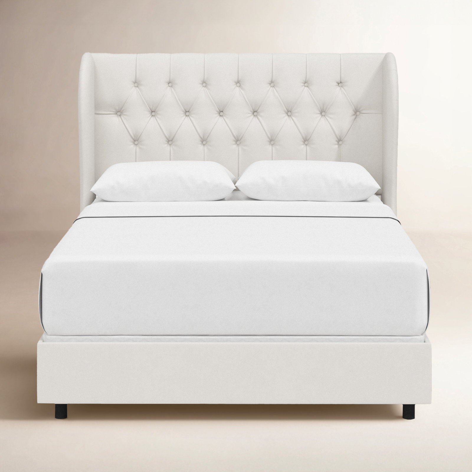 Tomey Upholstered Wingback Bed, Full, Classic White Velvet
