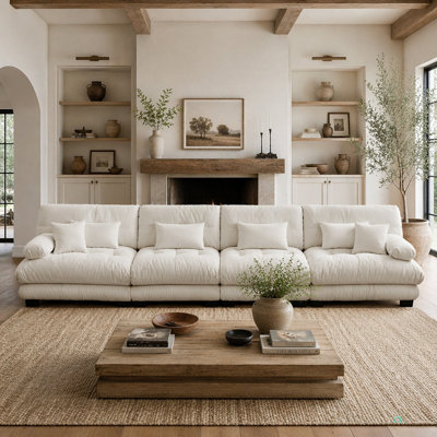 4-Seater Sectional Sofa Modular Deep Seat Sofa Couch , Chenille Sofa Comfy Upholstered Sofa For Living Room, Apartment, Studio, Office,Chenille