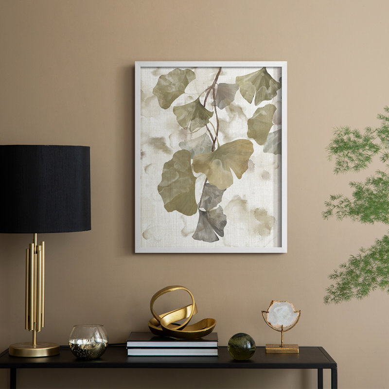 Ginkgo Accent I, reproduction encadrée - bois massif, H 15 po x l 12 po, Blanc