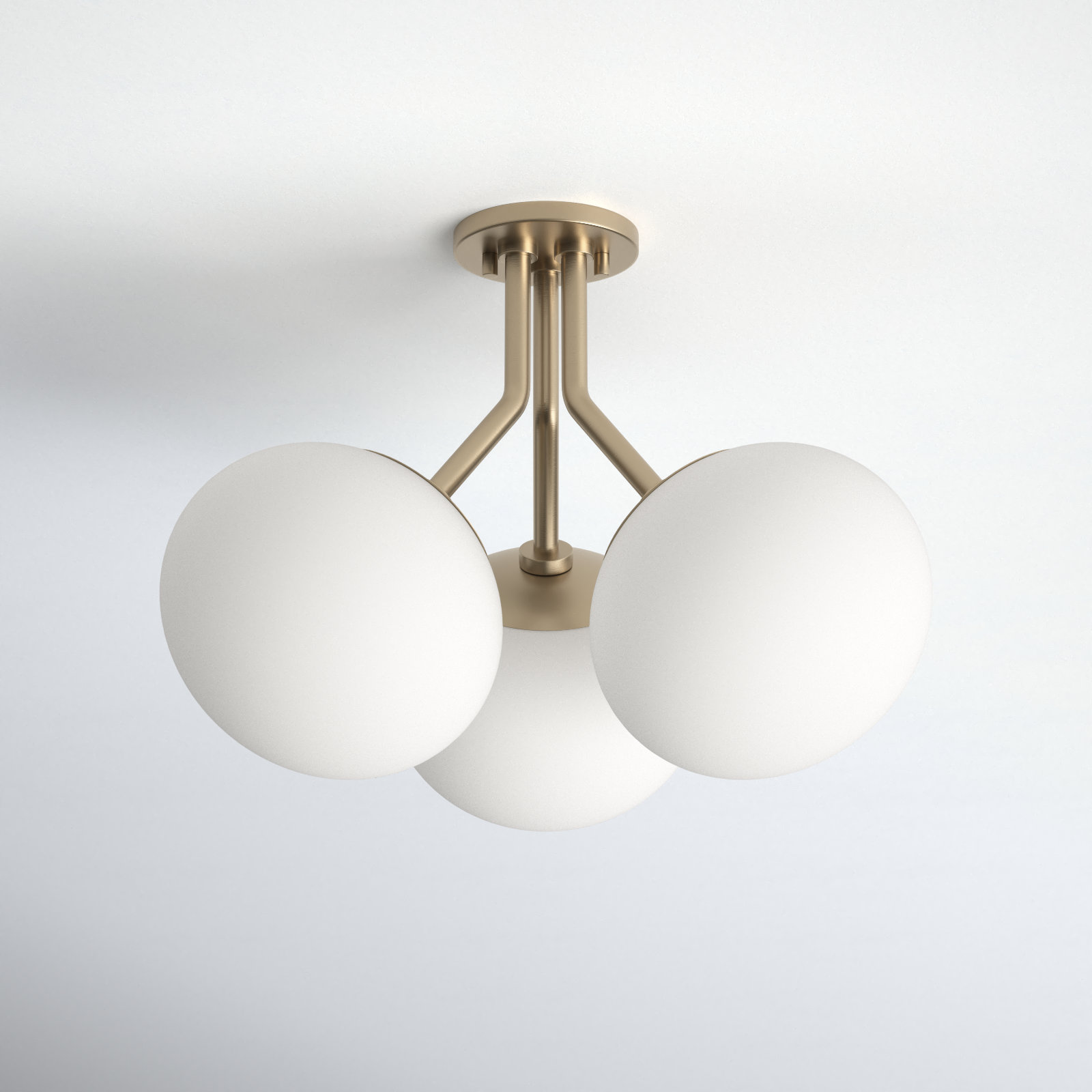 Alex 3 Light Glass Semi Flush Mount, Aged Brass