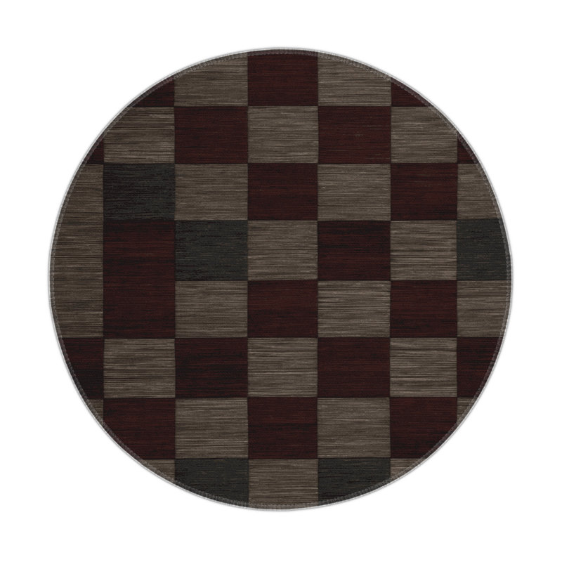 Tapis d'intérieur et d'extérieur à carreaux brun, Rond 5 pi