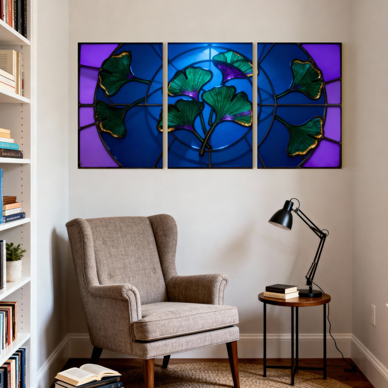 «Stink Glass Ginkgo Leaf», reproduction d'art sur toile tendue sur toile, ensemble de 3, H 24 po x l 48 po