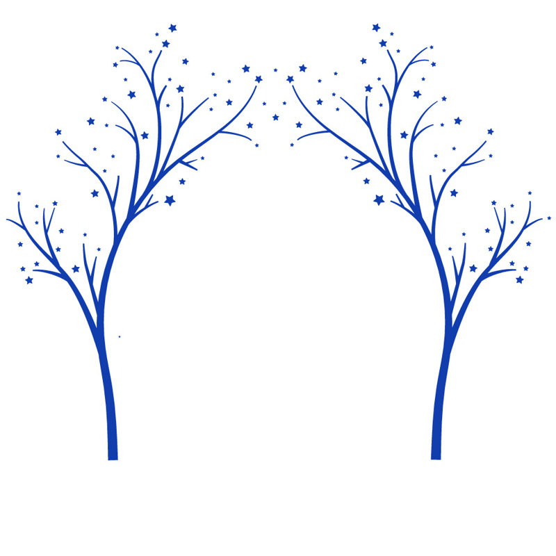 Décalcomanie murale arbres étoiles, H 80 po x l 99 po x P 0,01 po, Bleu foncé