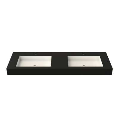 Stone Resin Solid Surface Sink For Bathroom - Matte Black, 45.96 In Depth, 19.3 Width, 4.4 Height, 55.12 Lb Balanced Proportions All Bathrooms, Stain Quality, Wall Or Countertop Mount, Timeless