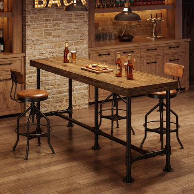 70.9-Inch Solid Wood Extra Long Bar Table, Narrow Bar Height Table
 with Footrest, Counter Height Pub Table for Bars, Restaurant, Dining Room
