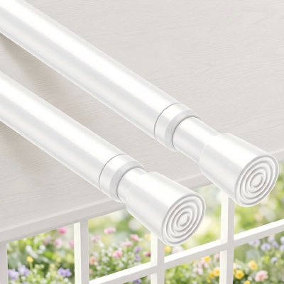 Complete 2 White Spring Tension Curtain Rods (6 Sections), 33-59 Inches Adjustable No Drill for Windows, Doors
