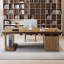 Bureau de direction rectangulaire en bois massif avec tiroirs Walnut-1233688261