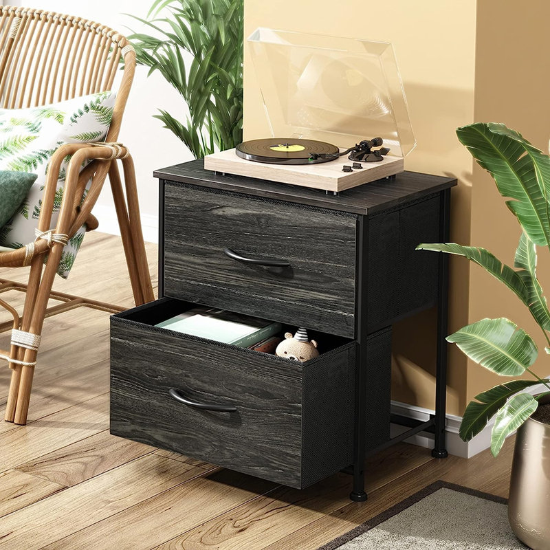 Table de chevet Aimy, Imprimé grain de bois noir charbon