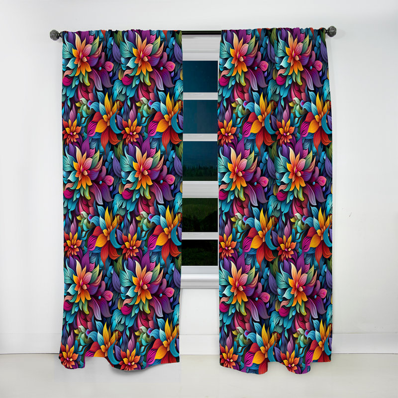 Vibrant Mandala Motif Boho IV - Rideau floral - Rideau floral obscurcissant - 1 panneaux, L 52 po x L 95 po