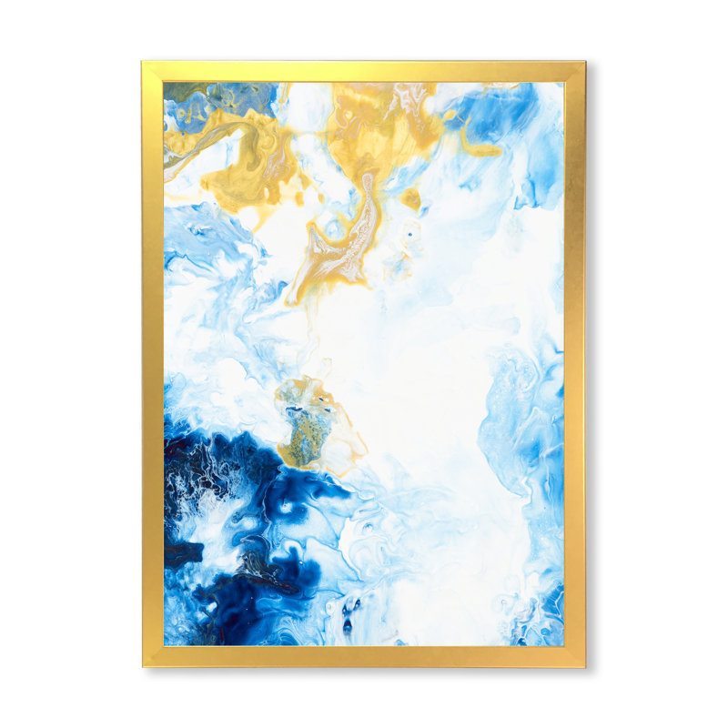 «Blue and White», peinture sur toile, H 20 po x l 12 po, Cadre photo doré