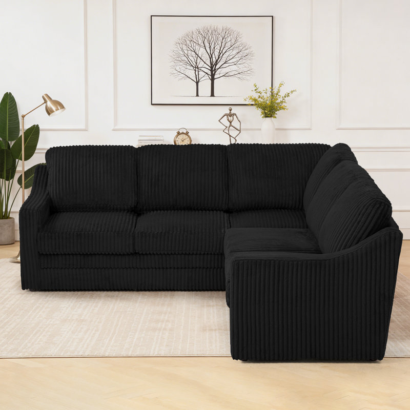 Canapé d'angle modulaire 89 po en velours côtelé avec dossiers remplis de volonté, canapé confortable en forme de L pour le salon, la maison, un appartement