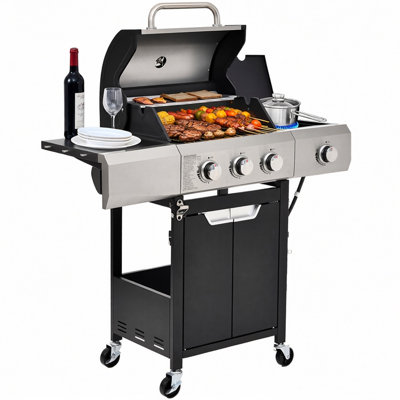 Barbecue au gaz en acier inoxydable avec brûleur latéral pour barbecue extérieur / camping à 3 brûleurs à gaz 1 + 1 Keestp