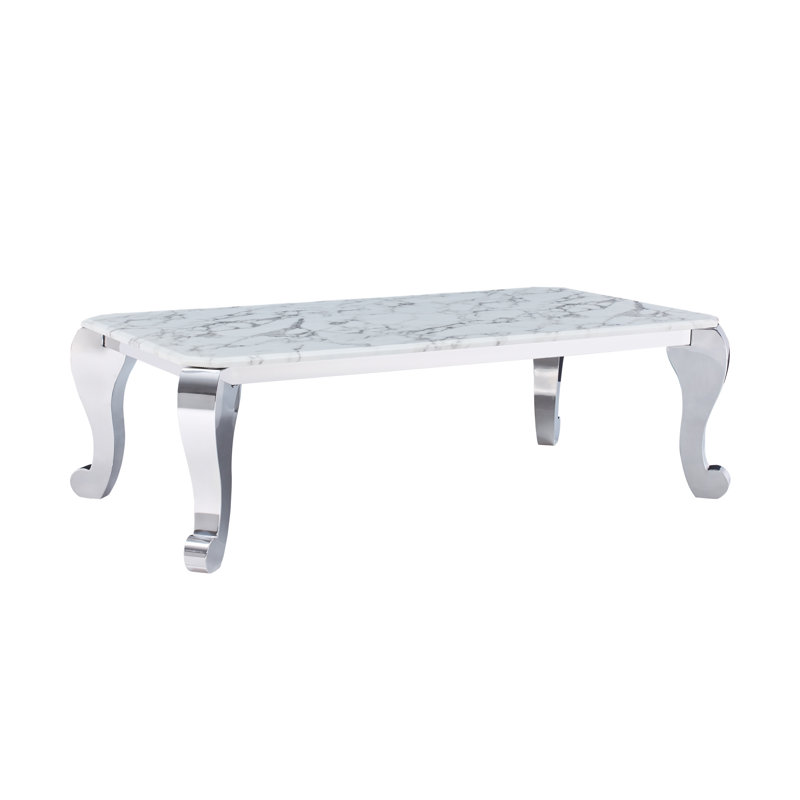Table basse haut de gamme en marbre et pieds argentés