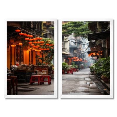 «Vietnam Hanoi Old Floral Quarter», ensemble d'art sur toile, paysages orange, ensemble de 2