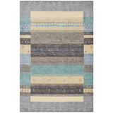 Hand Knotted Wool Striped Area Rug in Silver/Light Blue/Yellow