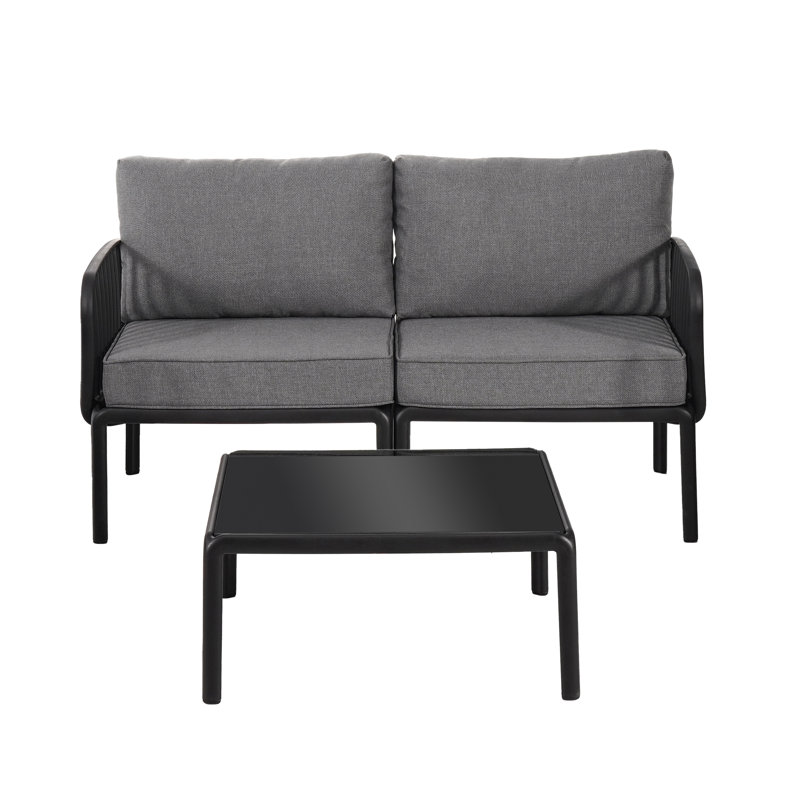 Bates Outdoor Conversation Set With Cushions, Dark Gray/Black, Table, Loveseat