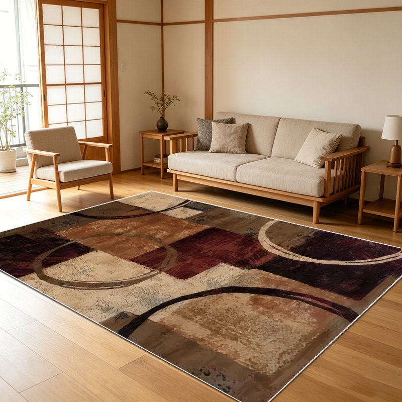 1PC Modern Abstract Distressed Geometric Block and Circle Earth Tone area rugs for Living Room, Soft and Comfortable, Suitable for all seasons, easy-to-maintain, machine washable Indoor floor mat, Under Table Farmhouse suitable for dining table,
