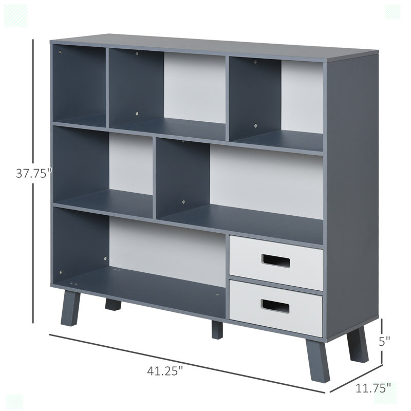 3-Tier Child Bookcase Open Shelves Cabinet Floor Standing Cube Storage Organizer with Drawers, Gray