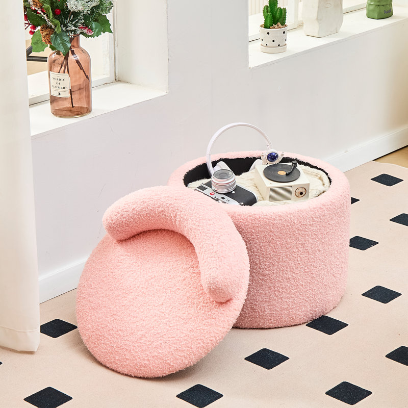 Upholstered Pouf, Pink