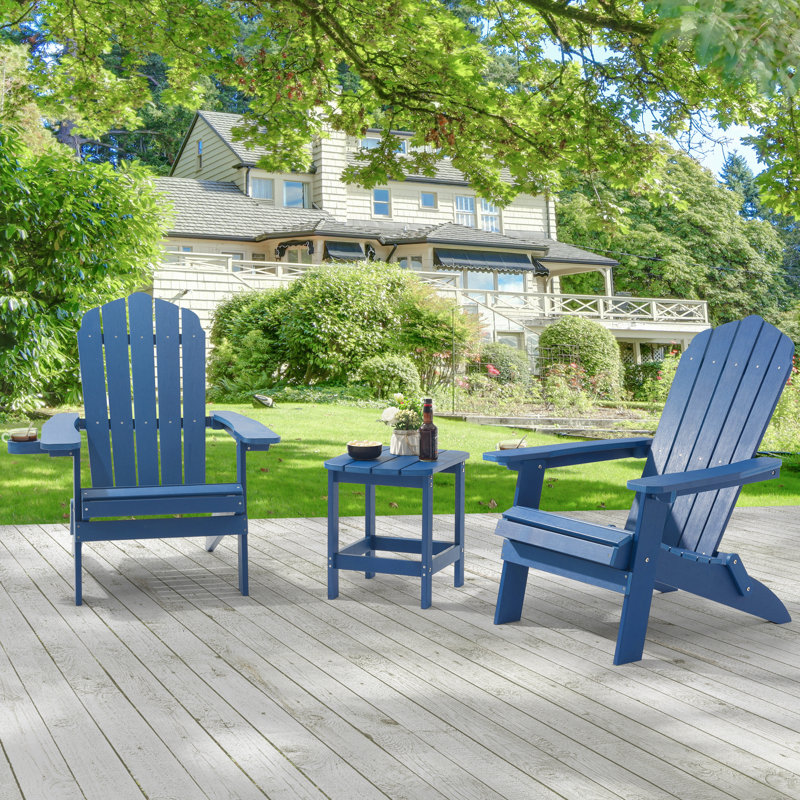 Bergenfield Plastic/Resin Folding Adirondack Chair Ergonomic Chair, Navy Blue