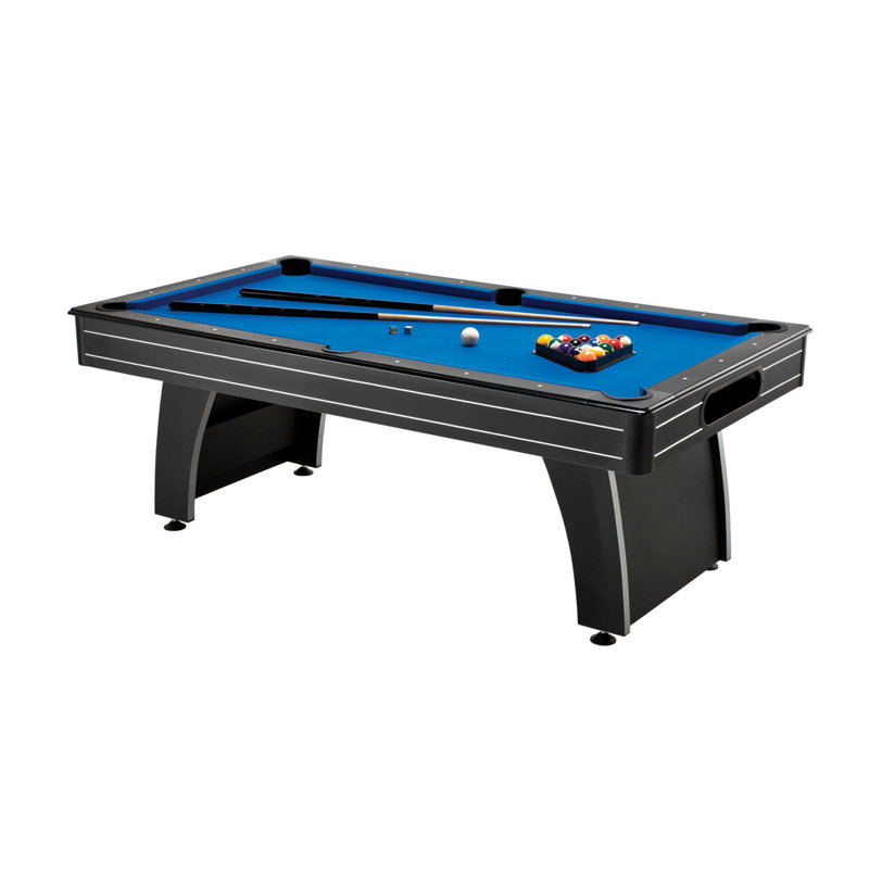Modern Black and Blue 7' Pool Table with Oak Cue Rack