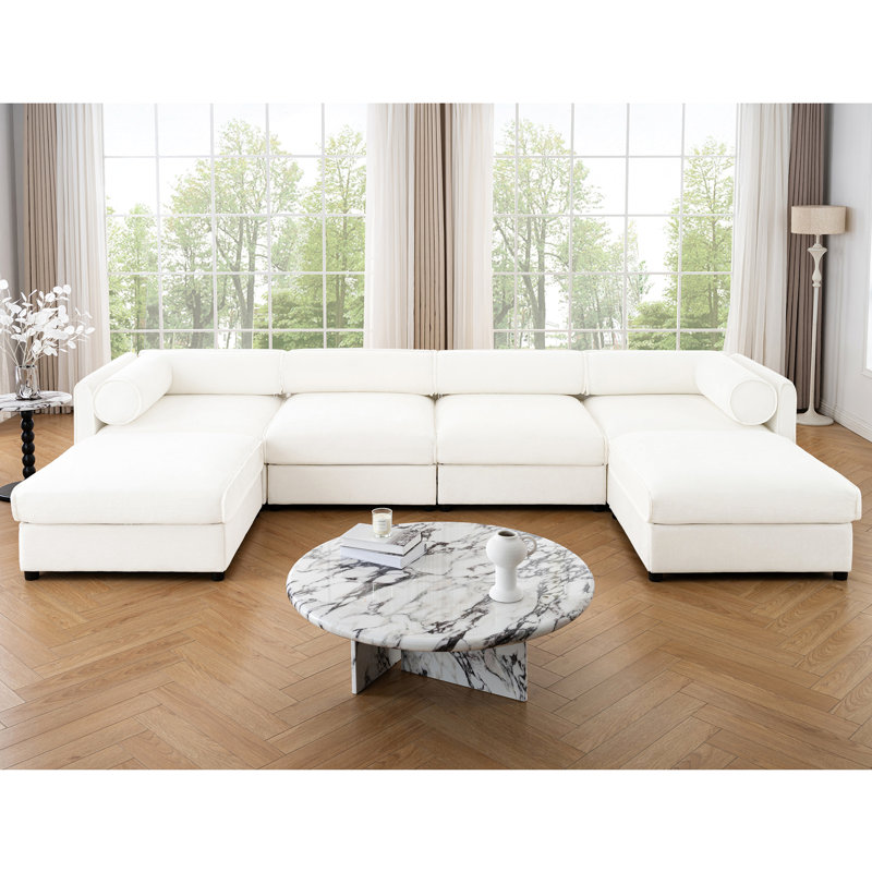 Canapé modulaire blanc avec rangement - chenille, assise profonde, cylindrique pour un espace de vie modulaire, ergonomique et confortable