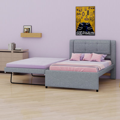Platform Bed with Trundle Adjustable Mechanism for Flat or Erected Use