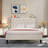 Velvet Tufted Upholstered Platform Bed with Charging Station & Storage Shelf (Beige, Queen Size)-822808538-822808541