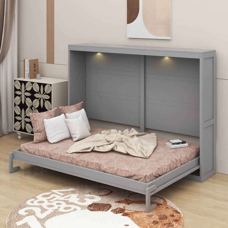 Queen Size Murphy Bed With LED, Gray