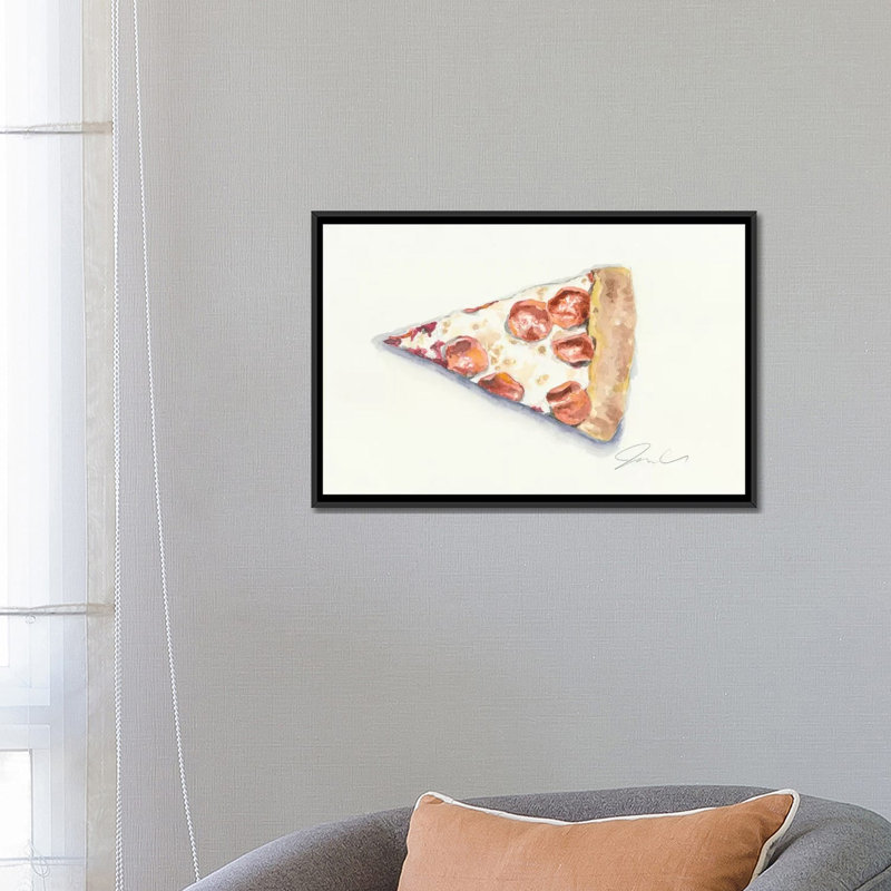 «Pizza», peinture sur toile tendue, H 18 po x l 26 po x P 1,5 po, Toile avec cadre noir, Pas de tapis