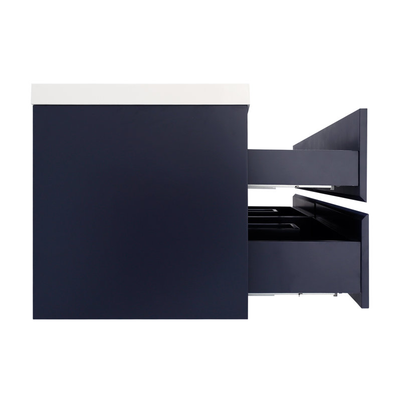 Chilmonik 41.9'' Single Bathroom Vanity with Engineered Stone Top, Blue