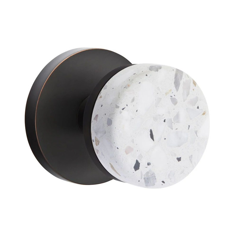 Mortaise intérieure de passage Emtek Select avec rosette à disque et tige conique, bouton Terrazzo clair (LH)