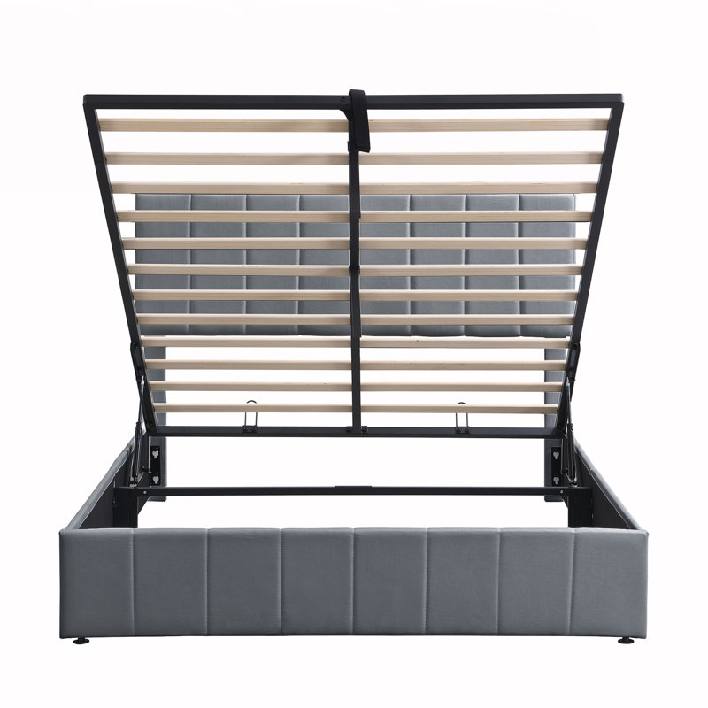 Grand lit plateforme tapissier, gris