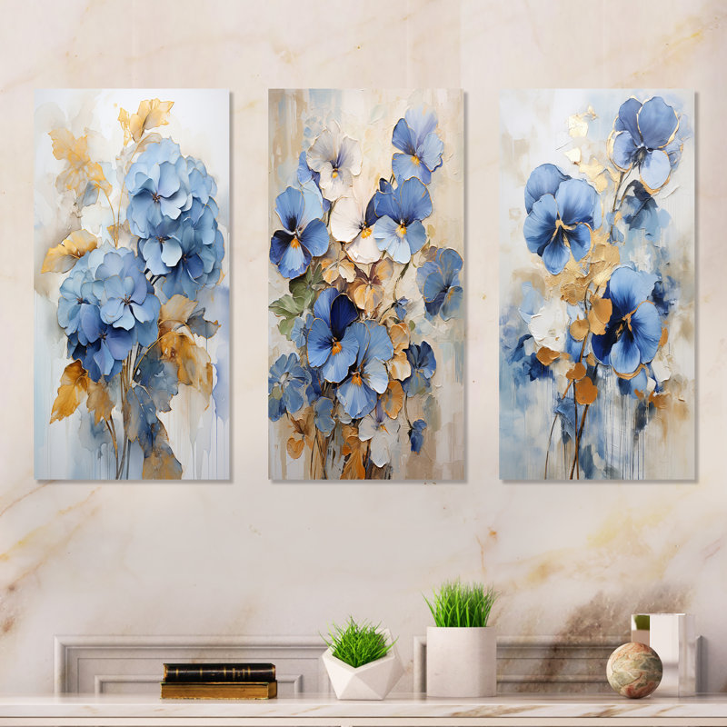 Ensemble de salon 3 pièces bleu et doré Minimalisme Pensy Radiance, H 32 po x l 48 po