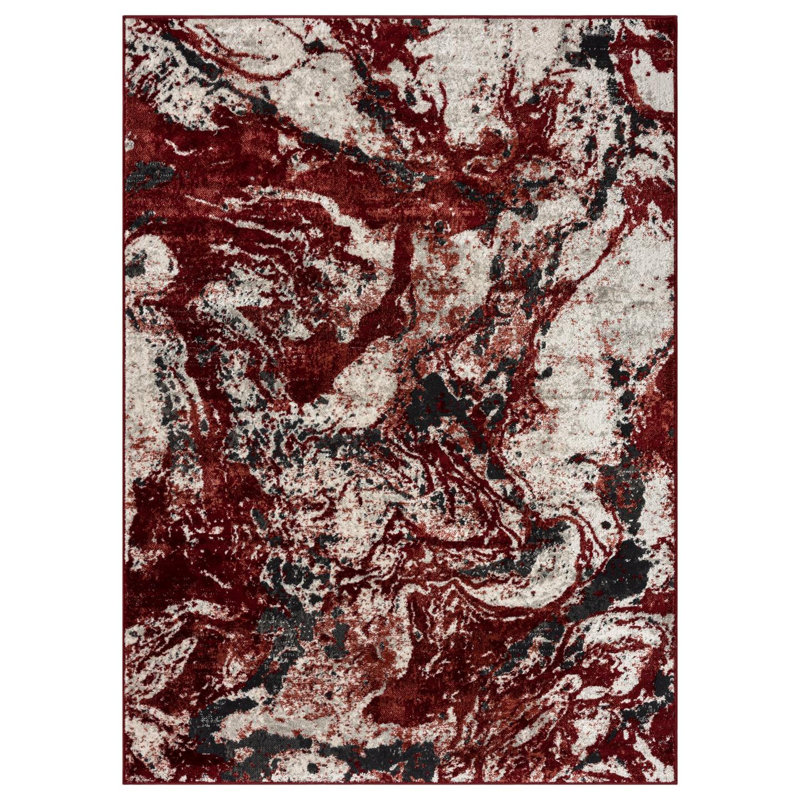 Abstract Machine Woven Polypropylene Area Rug in Green, Rectangle 6'7" x 9'1"
