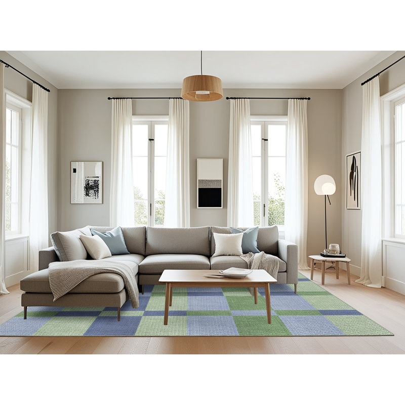 Tapis géométrique bleu / vert Zak, Rectangle 8 pi x 10 pi