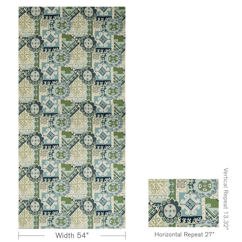 Mindoro Batangas Print Fabric, Aqua/Leaf