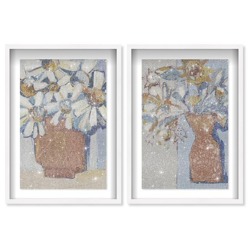 Abstract Flowers Set Shadowbox Abstract Print by Oliver Gal, Black Frame, 10 x 15, 16.5" H x 11.5" W, White Shadowbox