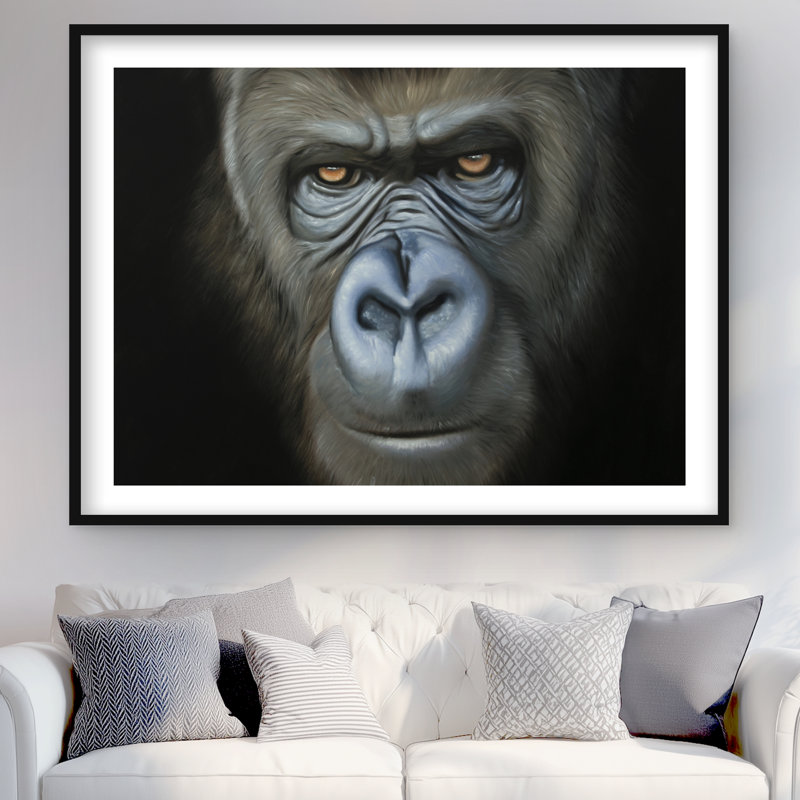 «Gorilla Face», reproduction matte encadrée noire pour le décor du salon, H 48 po x l 36 po, Noir