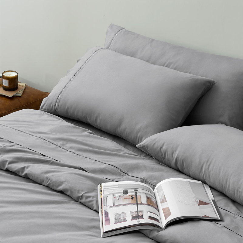 King Sheet Set, 100% Combed Cotton, Extra Soft, Breathable King Size Bed Sheets with 15" Deep Pocket, Easy Fit, 4 Pcs Hotel Luxury Bed Sheets (Grey)