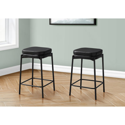 Tabourets de bar modernes en similicuir noir, ensemble de 2, hauteur de comptoir avec sièges rembourrés confortables et pieds en métal robustes