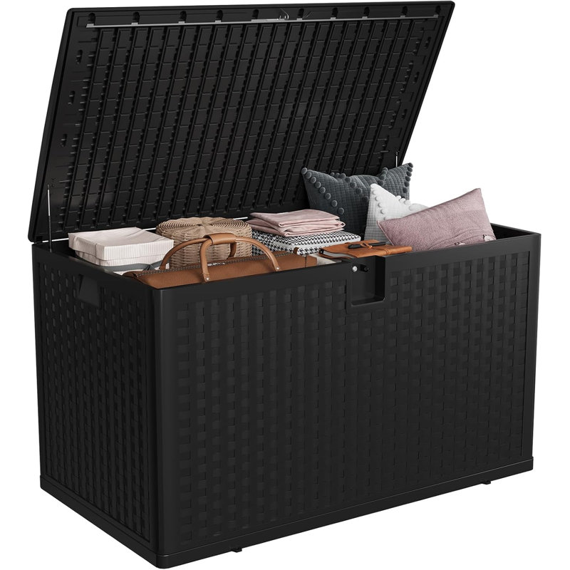 120 Gallon All-Weather Waterproof Outdoor Storage Box, Lockable Plastic Deck Box with Lid for Garden Tools, Pool, Backyard and Porch
