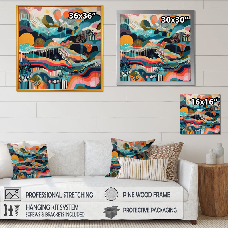 «Blue Green Minimalims Explosion - Abstract Landscape», art mural, H 30 po x l 30 po x P 1 po, Cadre flottant noir