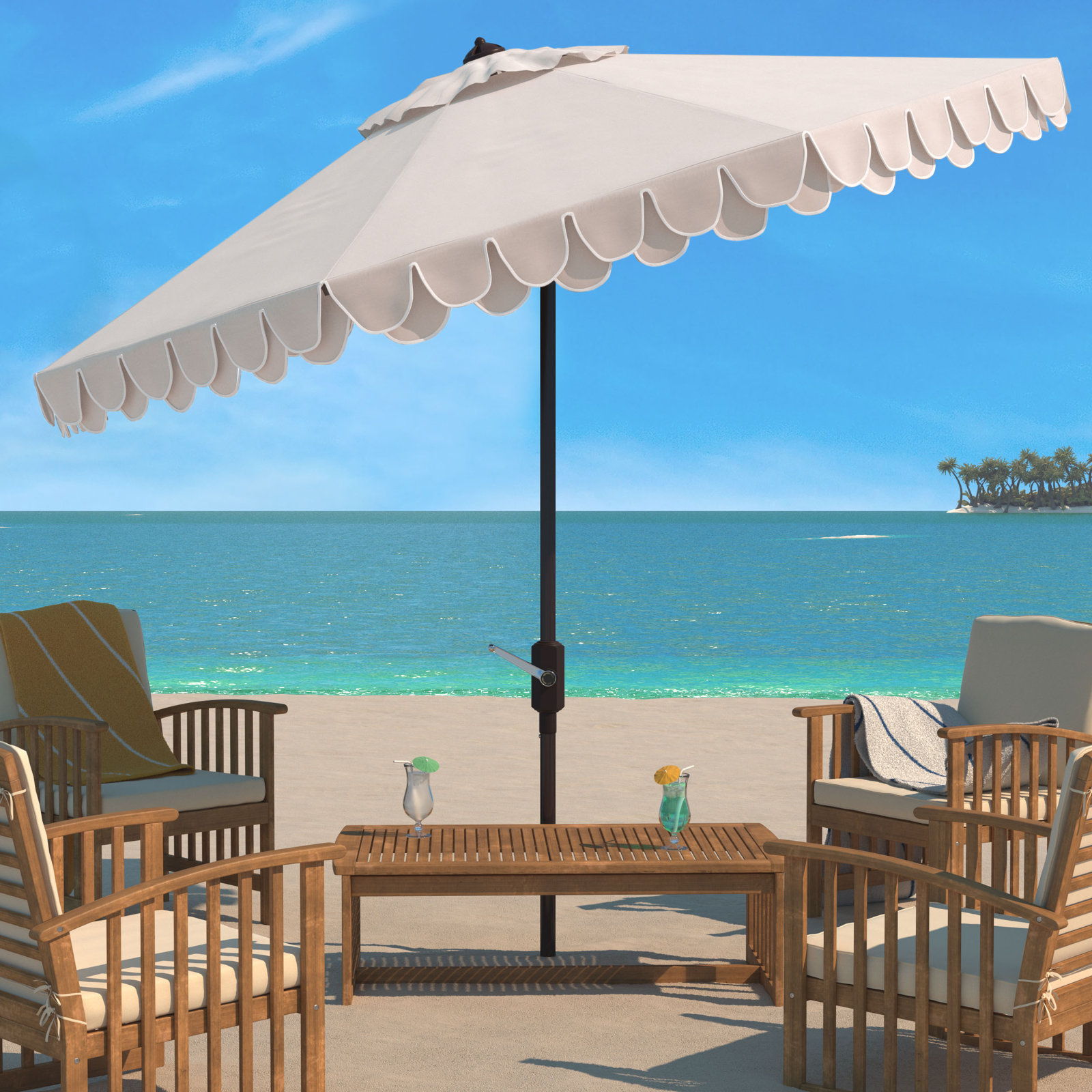 10.8' Beach Umbrella, Beige/White