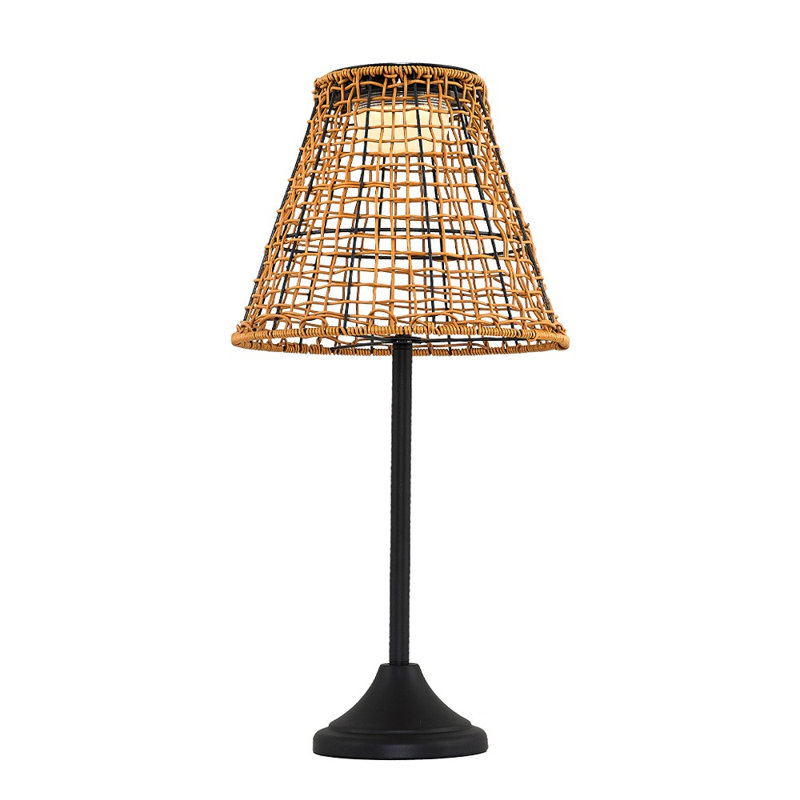 Élégante lampe sur pied en osier solaire, chêne, 12,6 po de diamètre x 25,2 po de hauteur | IP65 résistant aux intempéries, 1 x 2 DEL intégrées 4 W (3 000 K, 80 Lm) | Assemblé et parfait pour l'ambiance intérieure / extérieure