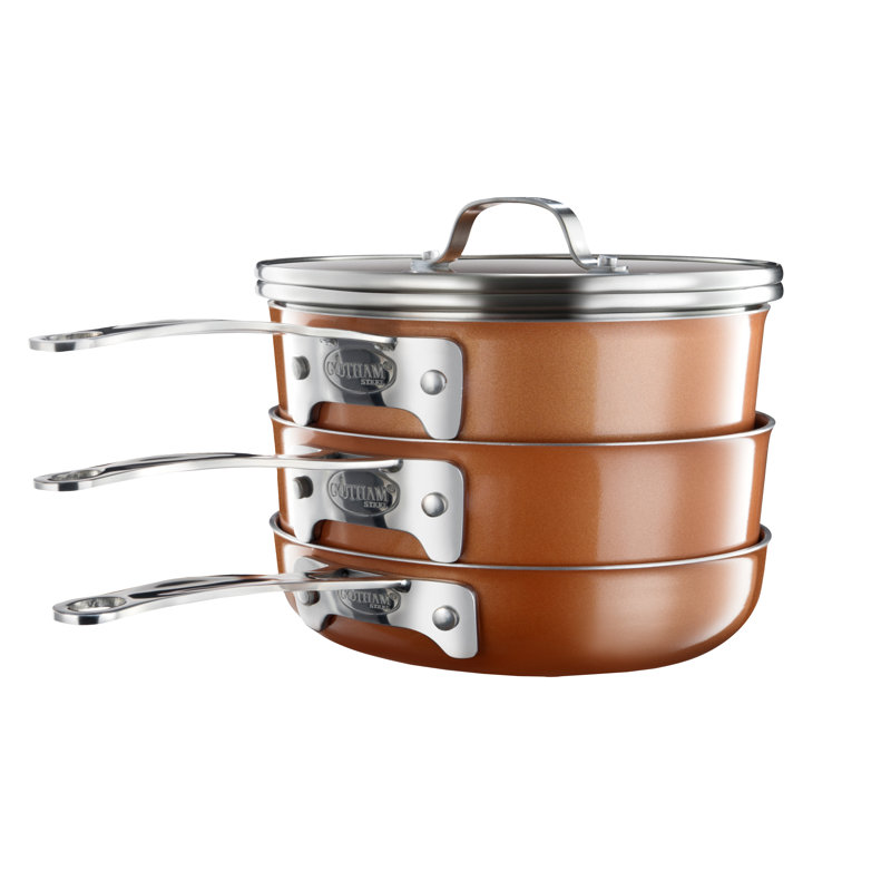 Gotham Steel Stackable Space Saving 10 Piece Aluminum Nonstick Cookware Set with Utensils, Copper