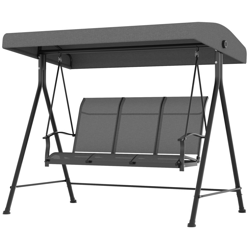 Balancelle d'extérieur 3 places avec auvent pour patio, gris foncé