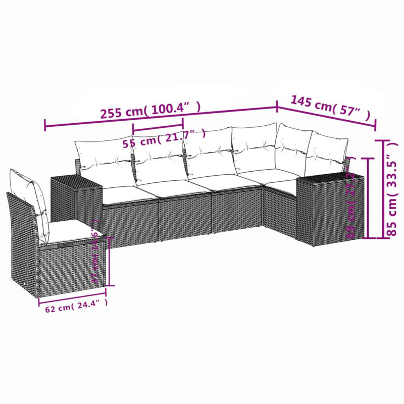 Ensemble de canapé modulaire en rotin PE 6 pièces Vidaxl