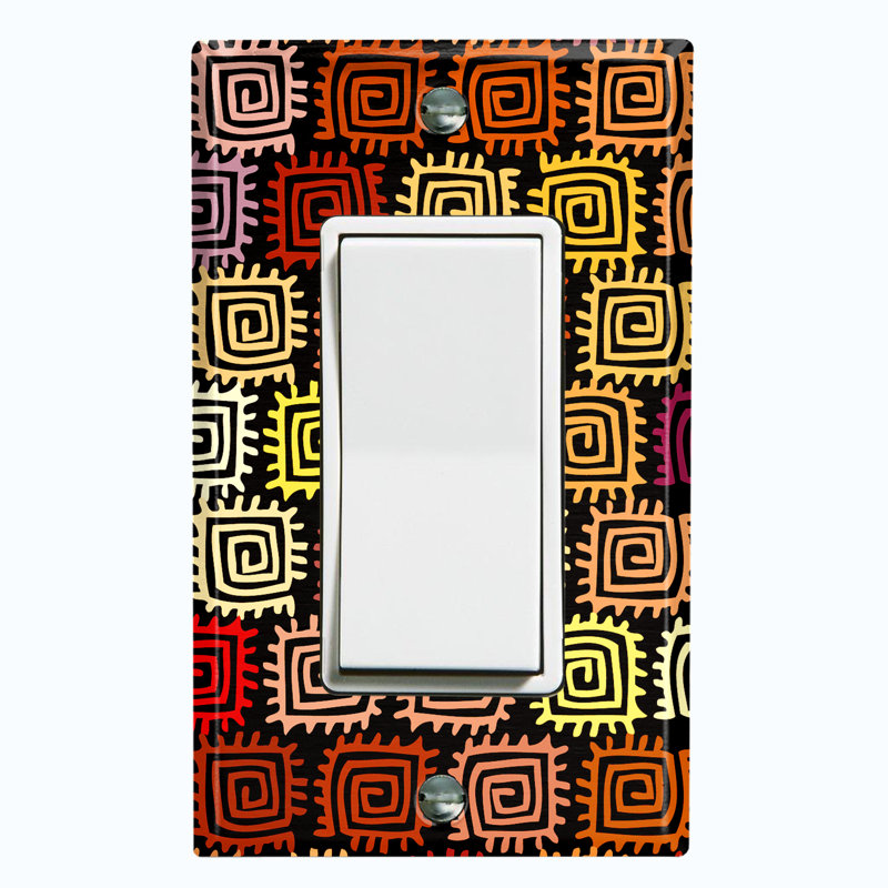 Metal Light Switch Plate Outlet Cover (Safari Pattern African Tribal Art Colourful   - Single Toggle)