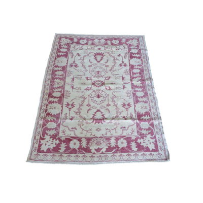 4 x 5'3 Hand Knotted Beige Vintage Turkish Oushak Oriental Rug 4E54BB3D7C294BB58CAF624B9B86C838